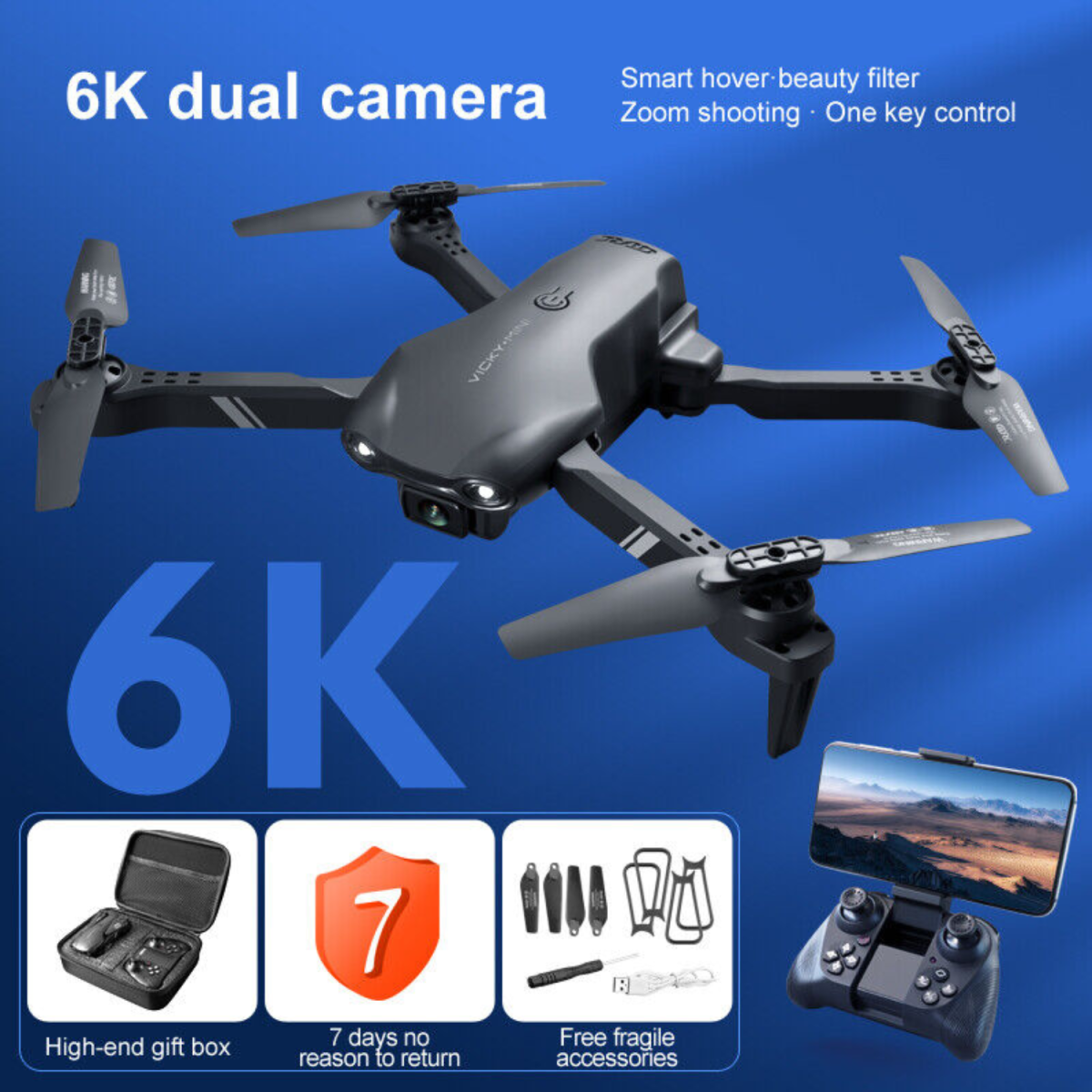 4DRC V13 RC Drone 6K HD Dual Camera WiFi FPV Foldable Quadcopter Camera Drone ,2 Battery.Logistics is randomly sent by UPS/USPS/FEDEX